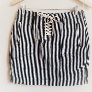 NEW Madewell Cream/Black Striped Tie-Front Skirt